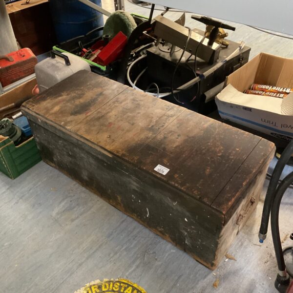 Vintage carpenter's tool chest with signs of wear and use.