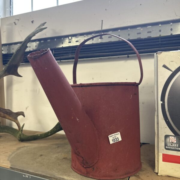 Vintage railway fireman's water can, large metal industrial design.