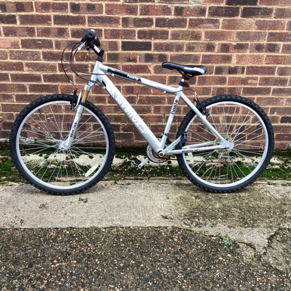 Side view of a vintage Haste Silverfox mountain bike.
