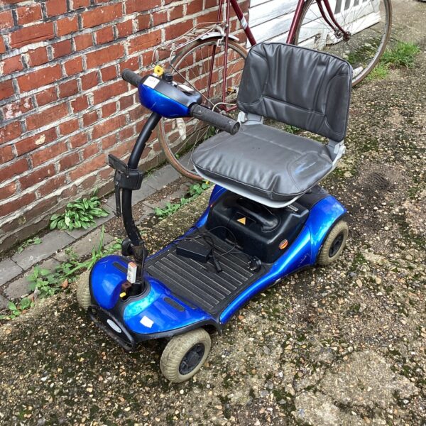 Blue Shoprider mobility scooter presented for auction.