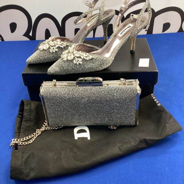 Sparkling Dune glitter heels and matching handbag set in size 4.
