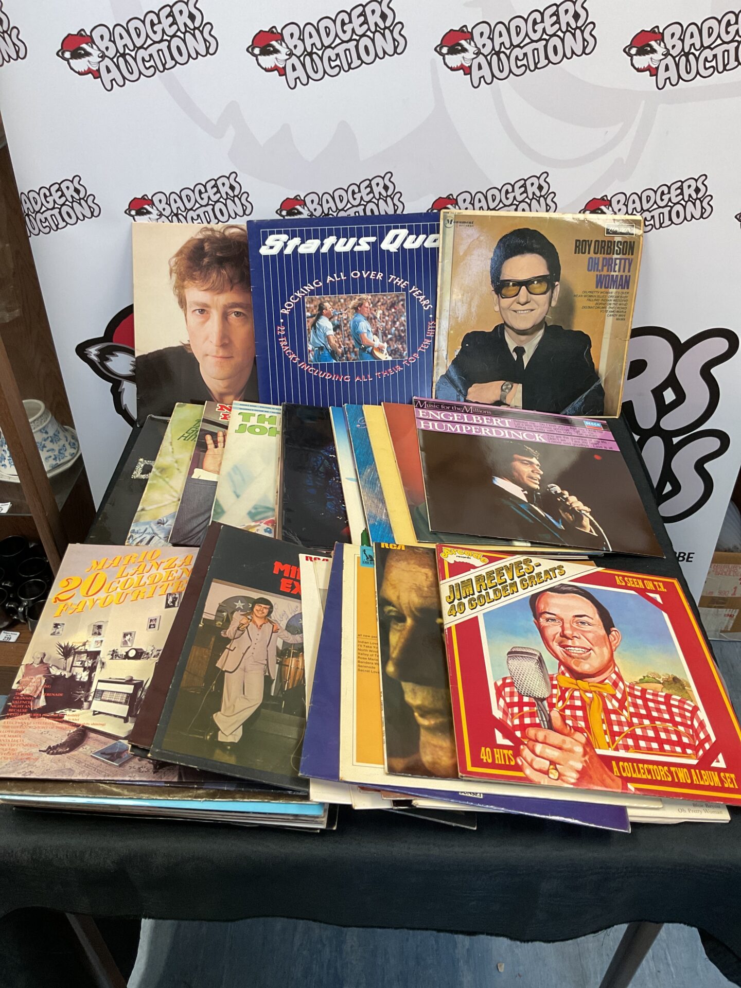 102 Box of 12” vinyl records including status quo Roy Orbison and Jim reeves