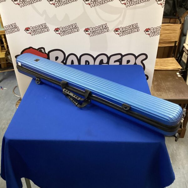 Blue Jingping fishing rod case for secure travel and storage.