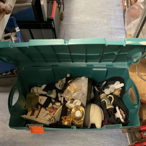 Mixed china lot stored in a large tool chest.