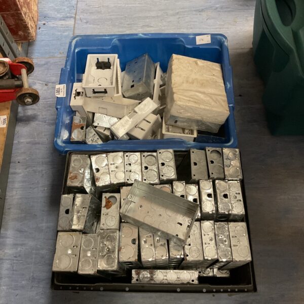 Lot of plastic power socket cases for electrical projects.