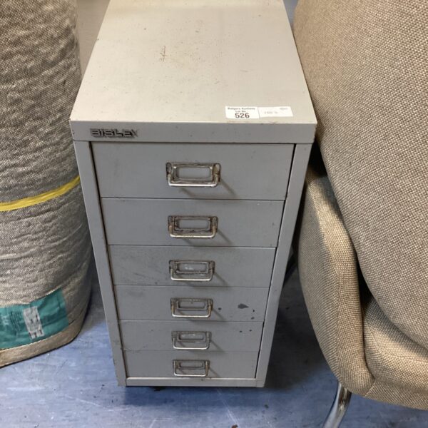 Vintage Bisley engineers cabinet with six drawers for workshop storage.