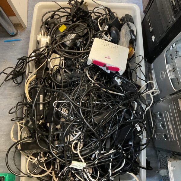 Large lot of PC cables and chargers for computers and networking.