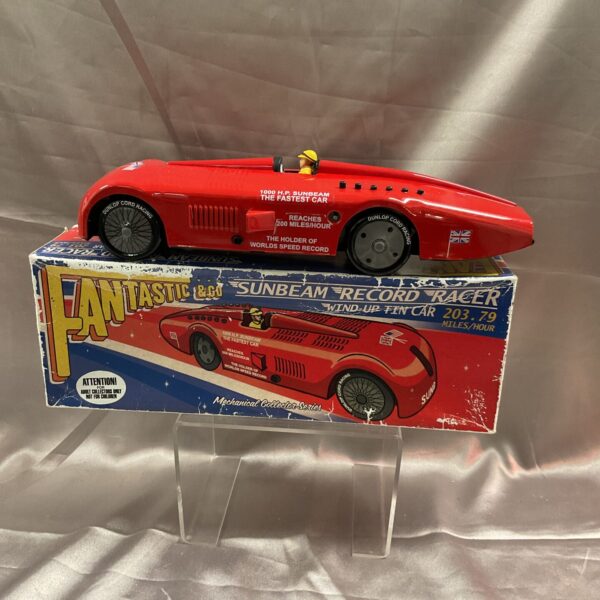 Blue tinplate Sunbeam record racer vintage toy car