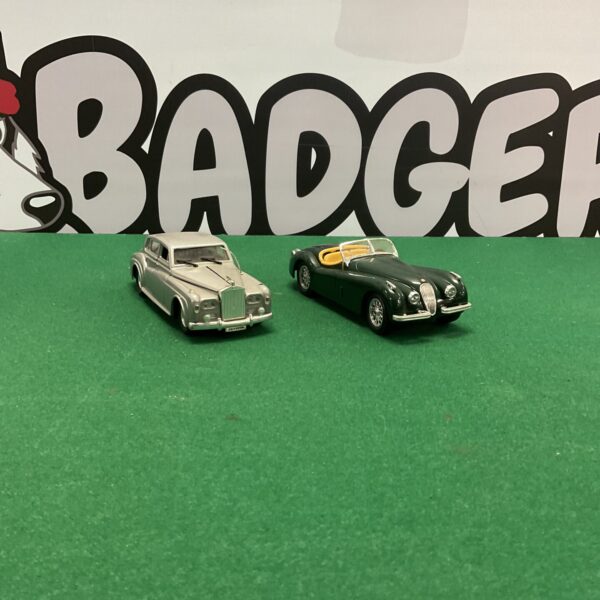 Vintage Burago Jaguar Xk120 and Polistil Rolls Silver Shadow model cars.