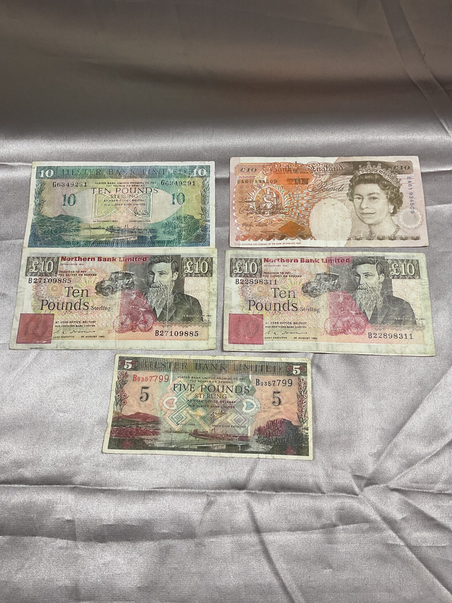 751 Four vintage British £10 Banknotes and £5 Note