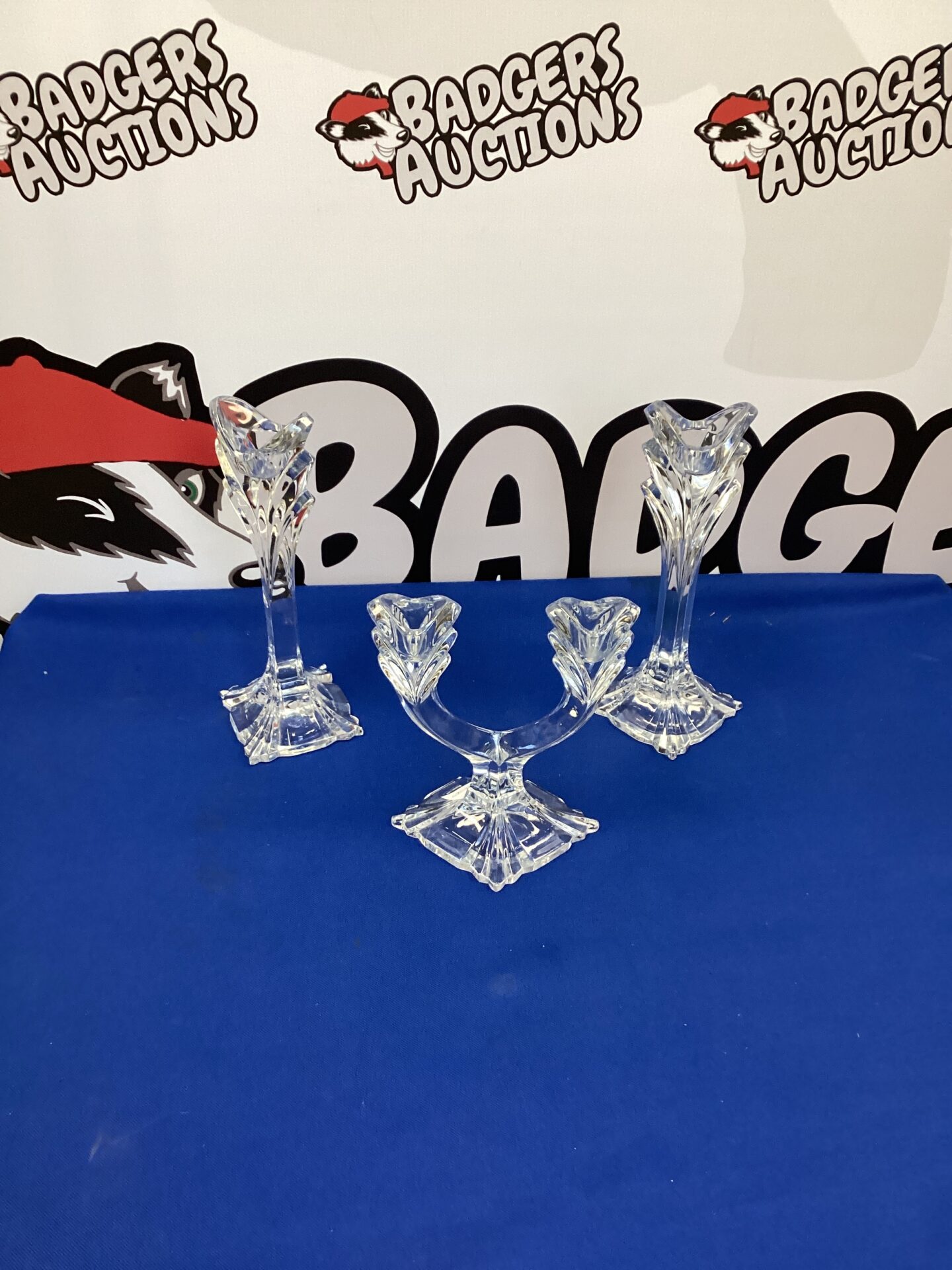 241 set three Crystal candle sticks
