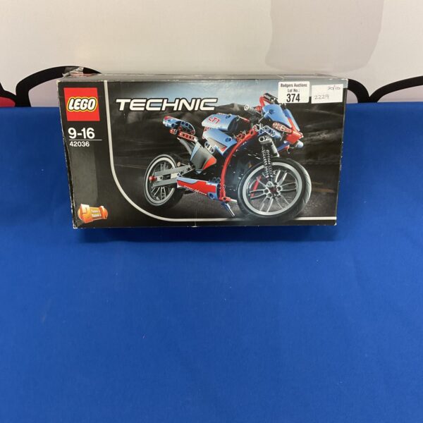 Lego Technic 42036 motorcycle model kit, detailed building blocks.