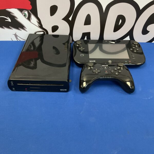 Black Nintendo Wii U console with gamepad controller.