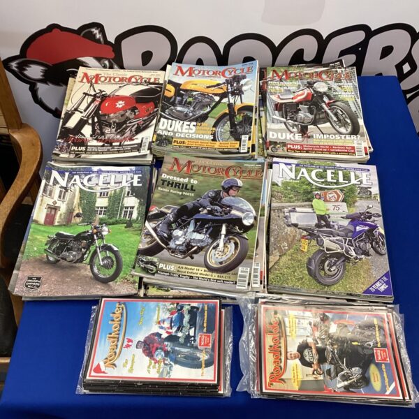 Vintage motorcycle magazines including Classic Motorcycle, Nachelle and Road Holder.