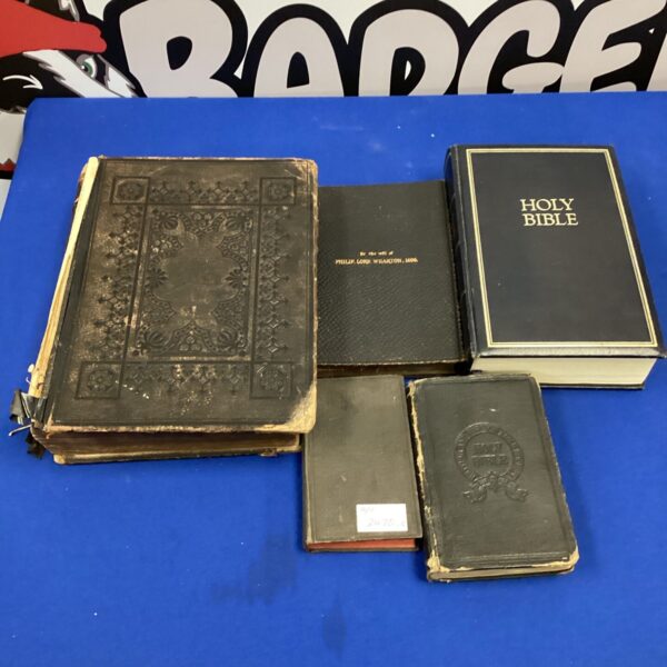 Vintage lot of holy bibles and a book by Lord Philip Wharton.