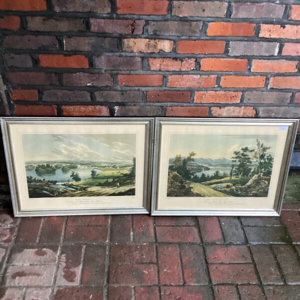 Antique framed prints by W.G. Wall depicting Fort Edward and Hudson.