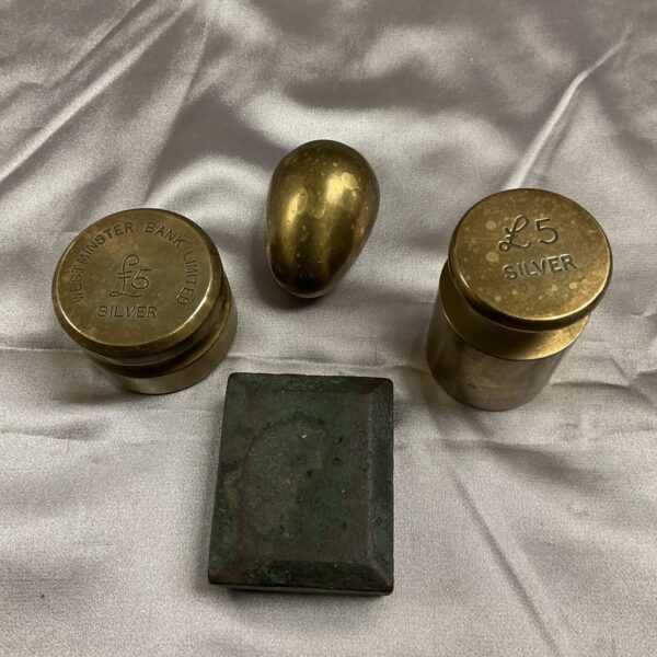 Vintage NatWest Bank brass egg weight for cash counting.