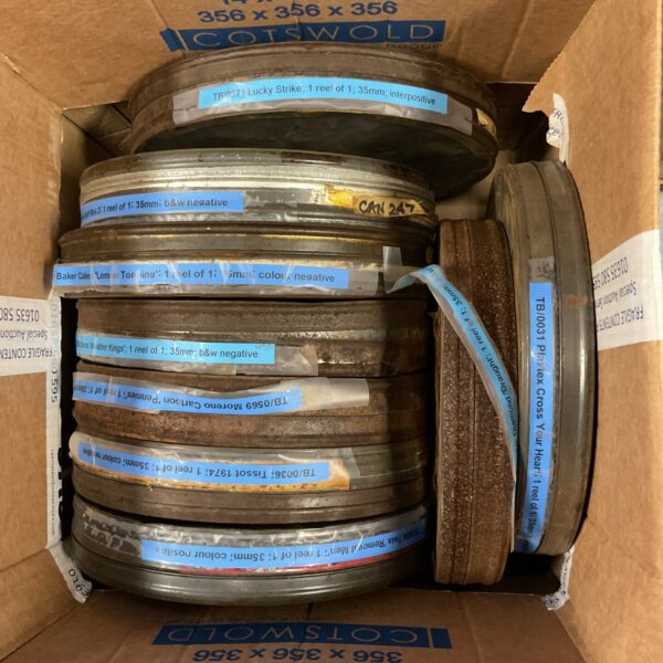 Vintage 35mm advertising film reel, collectible promotional filmstrip.