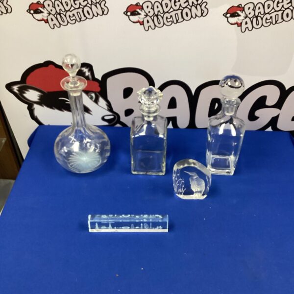 Vintage glass decanter collection for serving spirits.