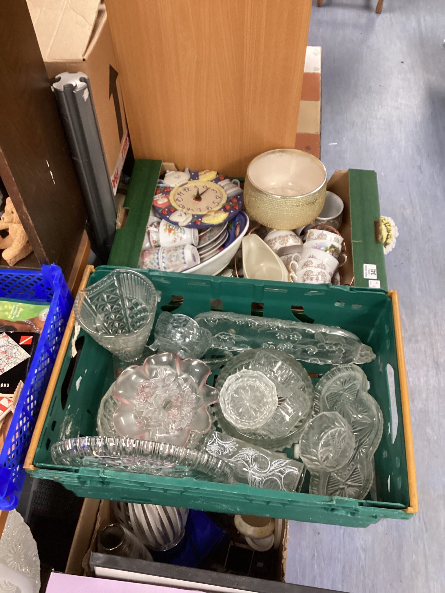 345 Two boxes of mixed glass and china