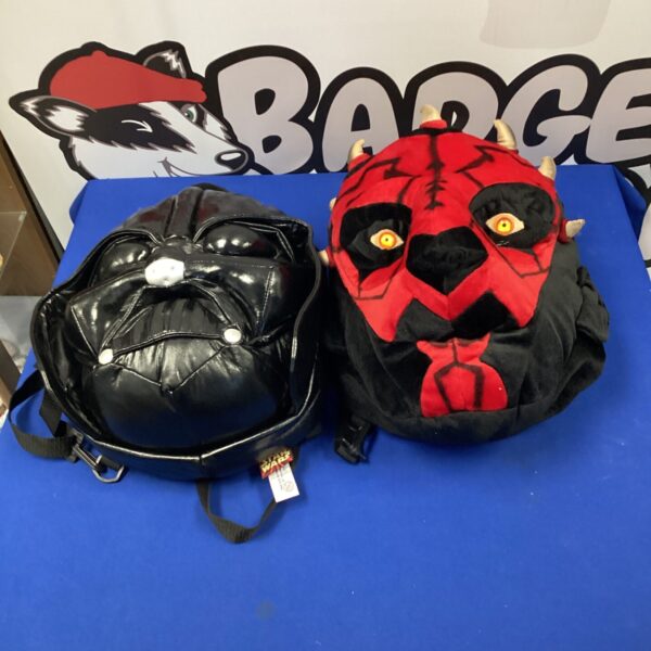 Star Wars backpacks featuring Darth Vader and Darth Maul characters.