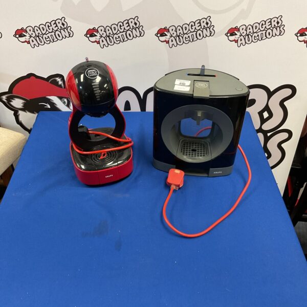 Red Krups Dolce Gusto coffee machine for home brewing.