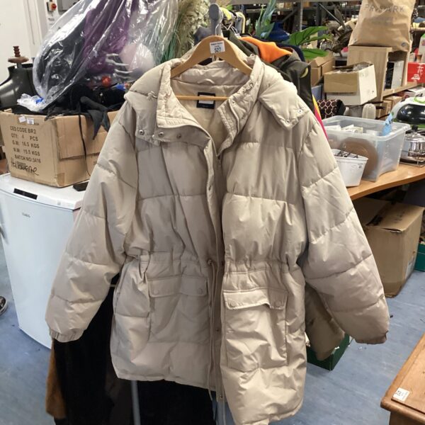 Beige ladies’ size L padded coat by JD Williams.