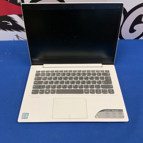 Silver Lenovo Ideapad 320s laptop, showing the keyboard and screen.