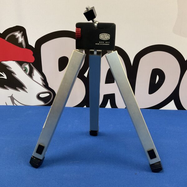 Vintage Bilora tripod for classic cameras, telescopic legs.