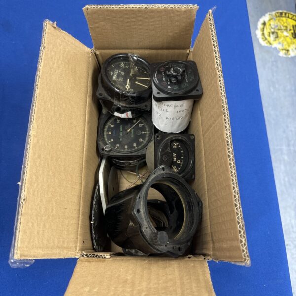Vintage aeroplane gauges and switches in a mixed lot.