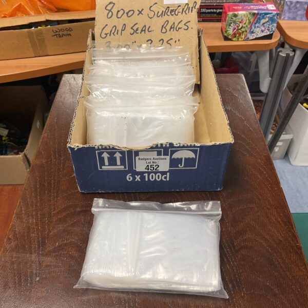 Quantity of 800 grip seal bags for storage and packaging.