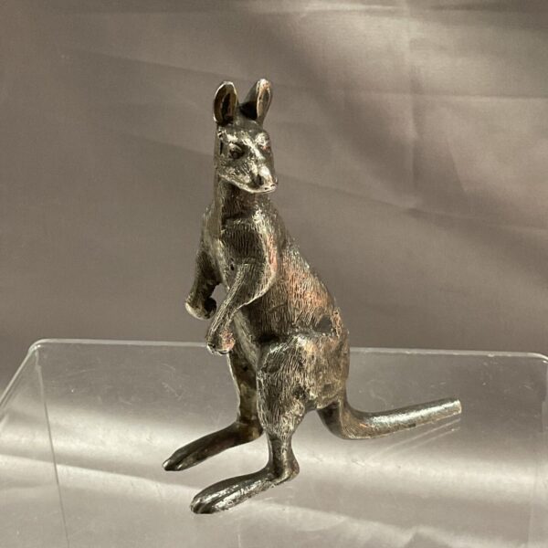 Vintage silverplate kangaroo figurine, collectible animal sculpture.