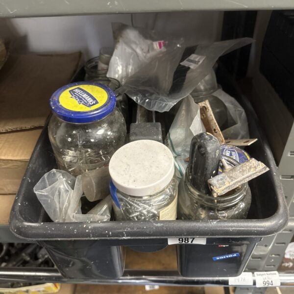Assorted screws in jars, a shed clearance lot for DIY projects.