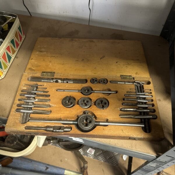 Vintage Presto tap and die set with wrench and tools.