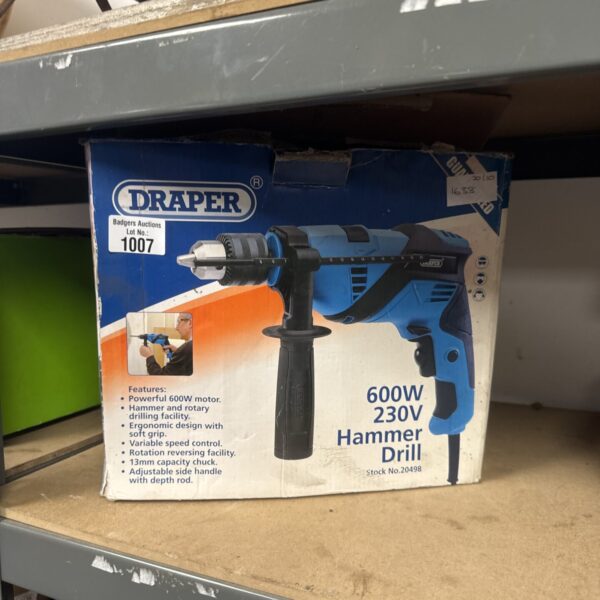 Draper 600w hammer drill in used condition, showing the tool's features.