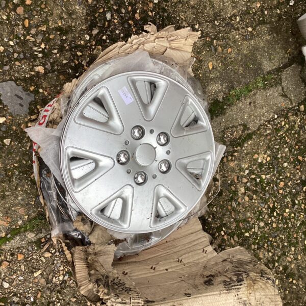 Silver 15 inch wheel trim for car wheels.