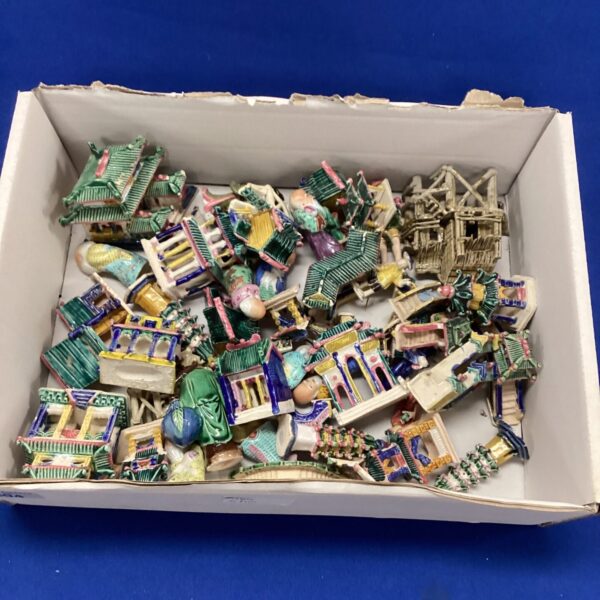 Vintage collection of miniature Japanese pottery village models.