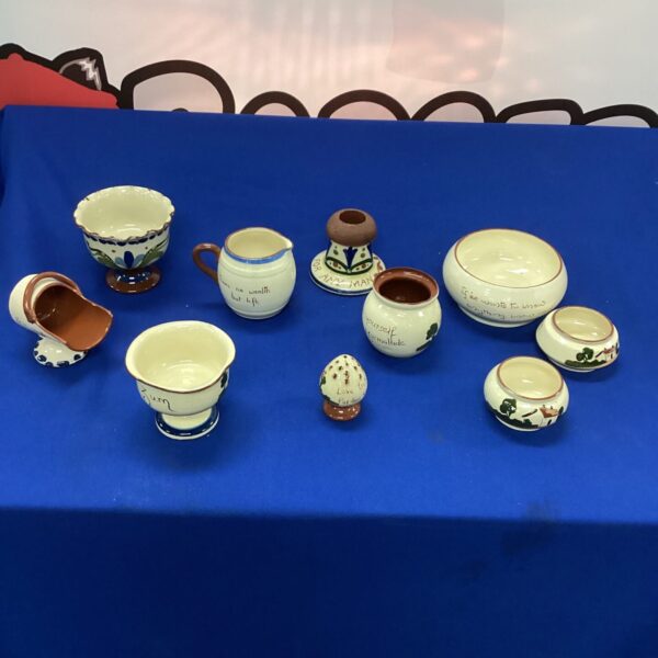 Vintage Devon pottery collection with colourful floral designs.