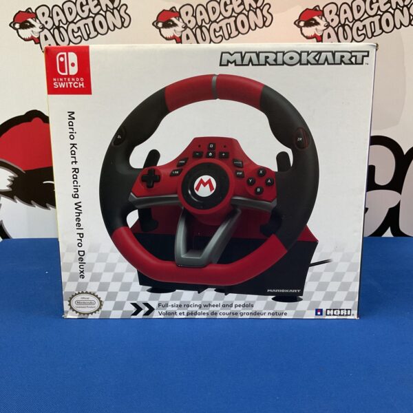 Nintendo Switch steering wheel for racing games, front view.