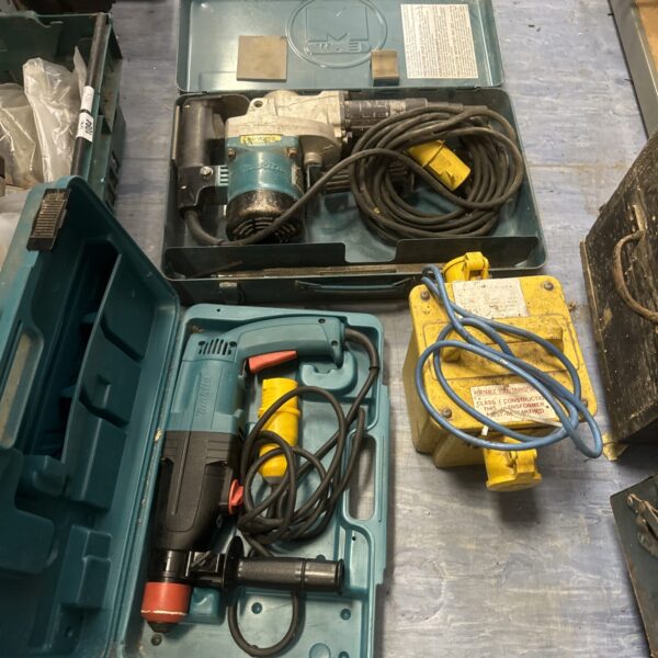 Vintage Makita concrete breaker and drill lot with transformer.