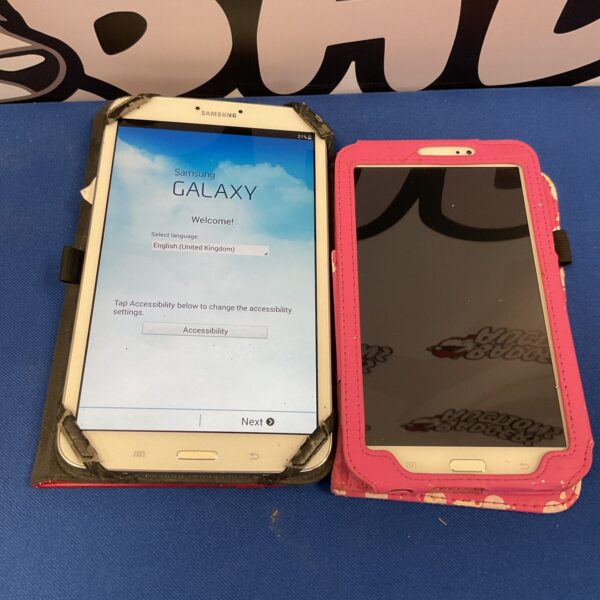 Front view of a used Samsung Galaxy tablet.