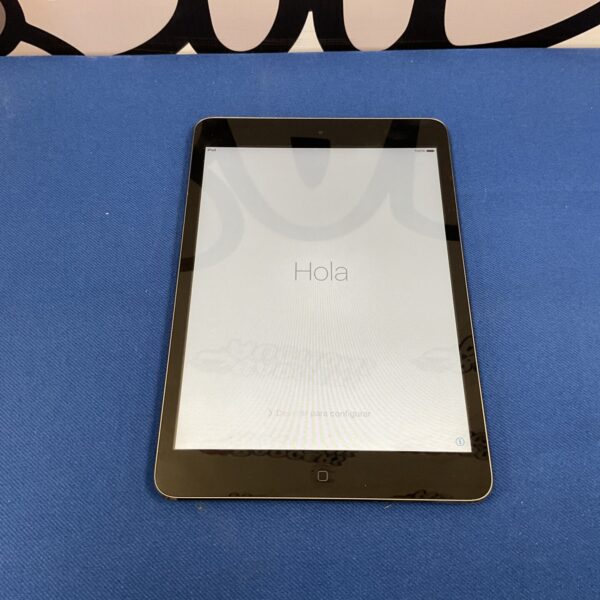 Front view of a silver Apple iPad tablet.