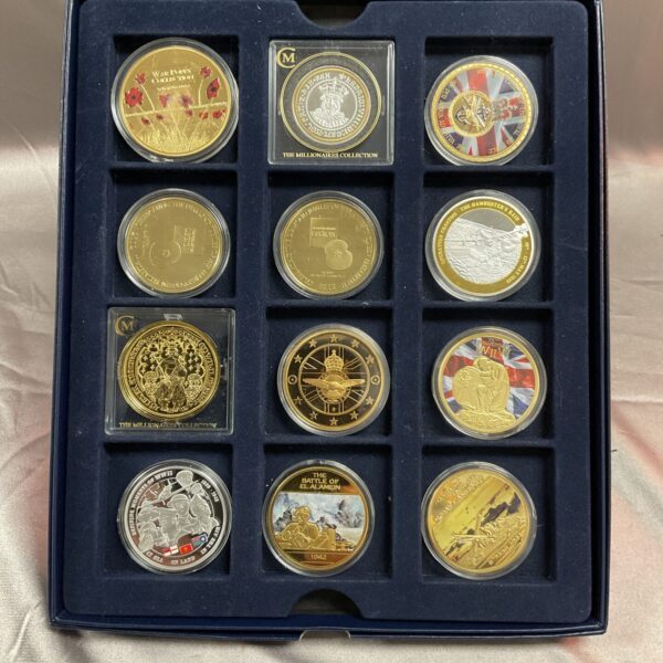 WWII commemorative coin collection featuring D-Day and RAF themes.