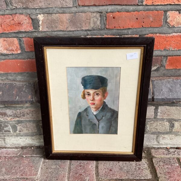 Vintage oil painting of an Orthodox Jewish boy in traditional clothing.