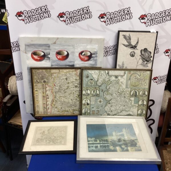 Framed historical maps of Lancaster and Wilshire counties for collectors.