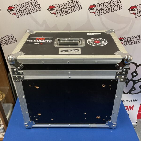 Black Kamikase DJ flight case with metal edging and handle.