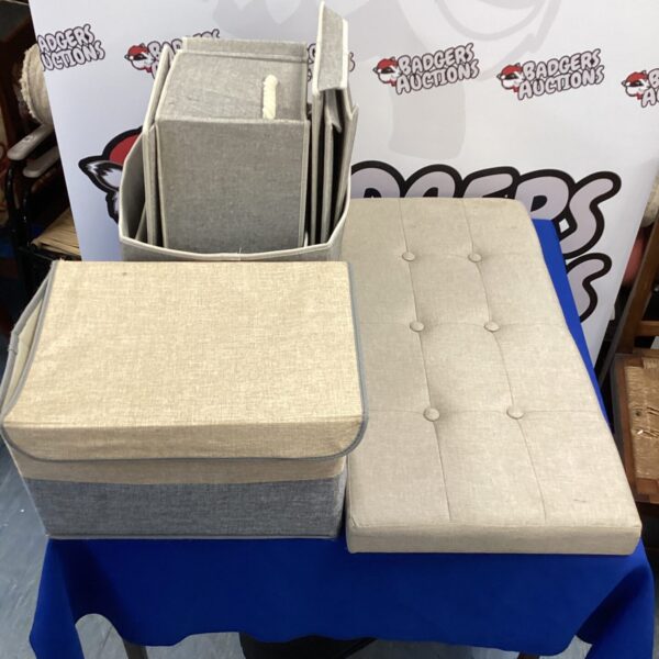 Lot of fabric folding boxes for home storage.
