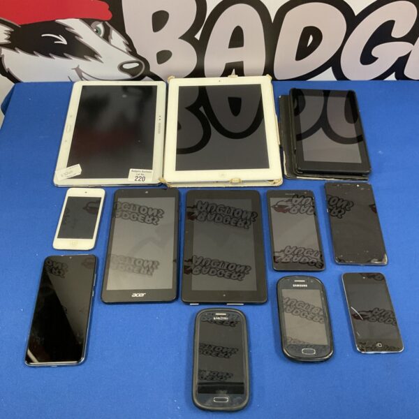 Mixed lot of Samsung and Acer tablets and mobile phones for sale.