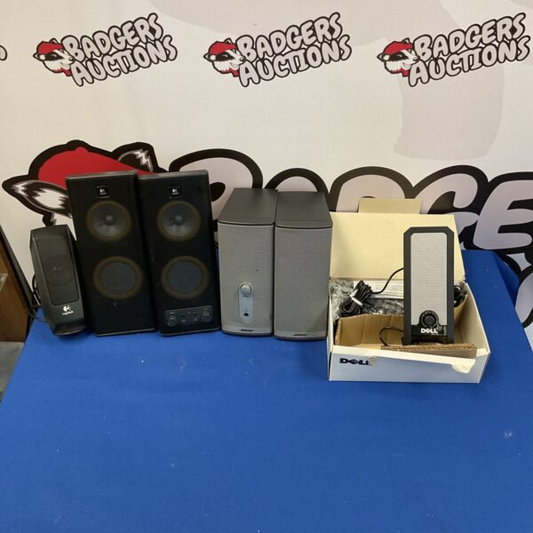 Selection of PC speakers from Logitech, Bose, and Dell brands.
