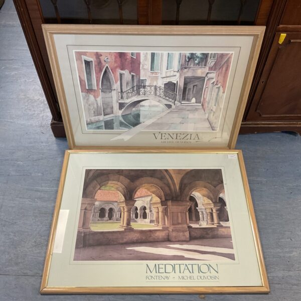 Framed Michel Duvosin Venezia and Meditation prints for wall decor.